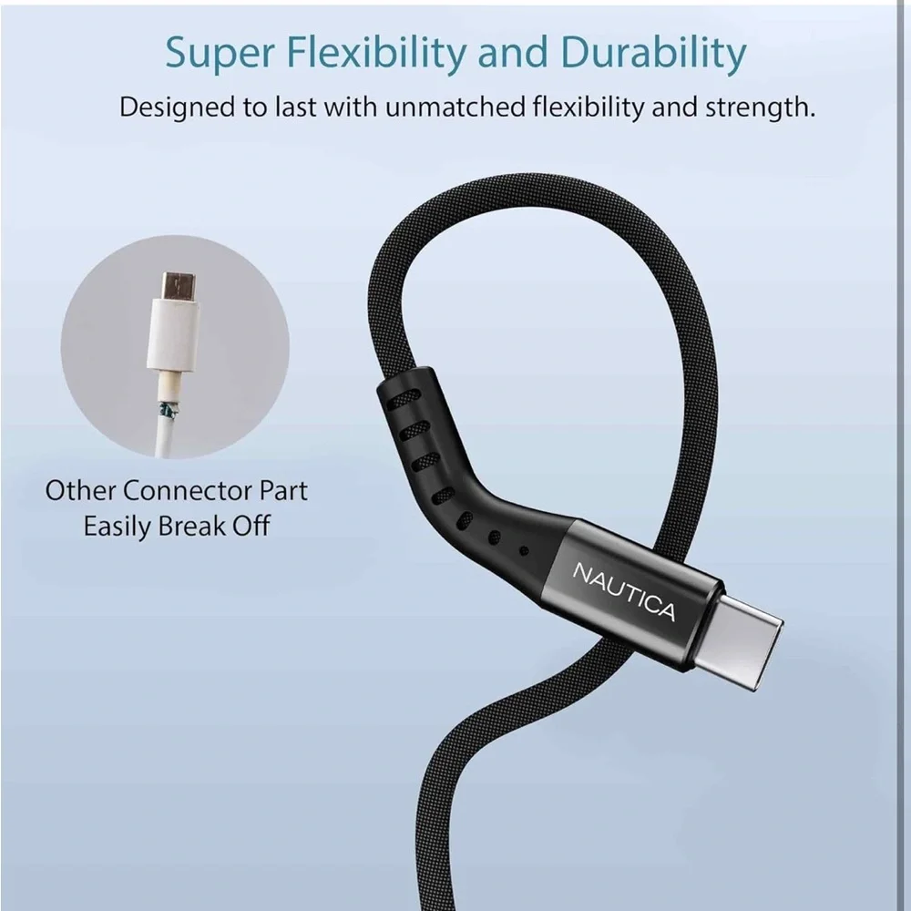 Nautica Black USB-C Cable 6 ft. Fast charging